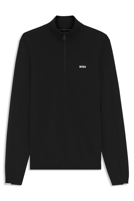 BOSS Pullover Aus Baumwolle Mit Kurzem Reißverschluss Black