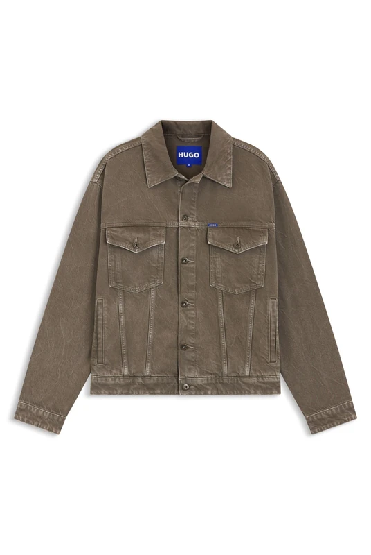 HUGO Mens Dex Regular-fit jacket in washed denim