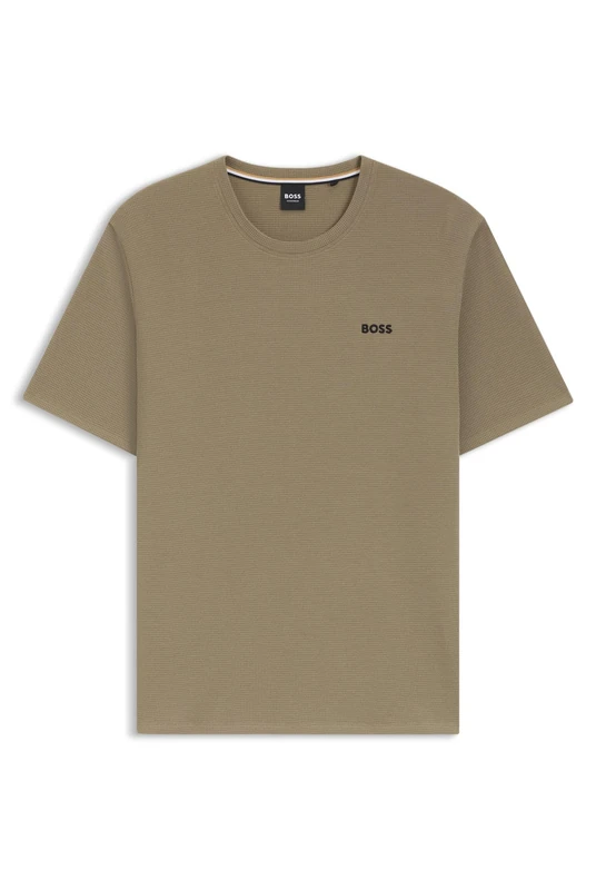 BOSS Mens Structured T-Shirt Short Sleeve Cotton Open Brown 245 XL