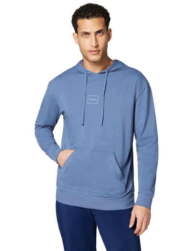 HUGO Men's Laze Hoodie Lounge Sweatshirt, Open Blue 496, XXL