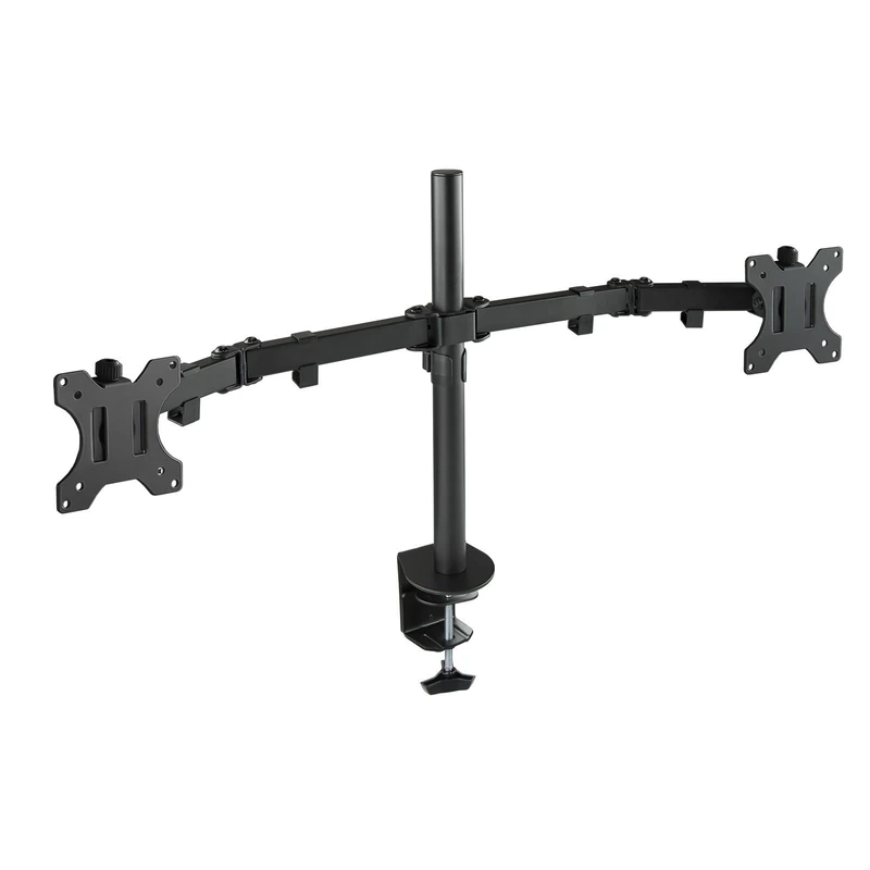 VoltShine Monitor Table Stand, Adjustable Tilt and Rotation, 2 Arms, Compatible with 13-32" Screens, Black, Ideal for Optimizing Spaces.
