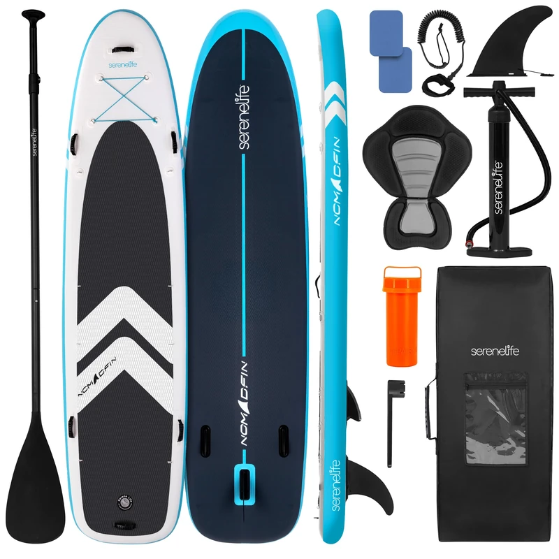 SereneLife Paddle Board Inflatable SUP Stable Design for Adults Kids Pet Friendly – Non Slip EVA Deck Complete Kit with Paddle Pump Backpack Leash