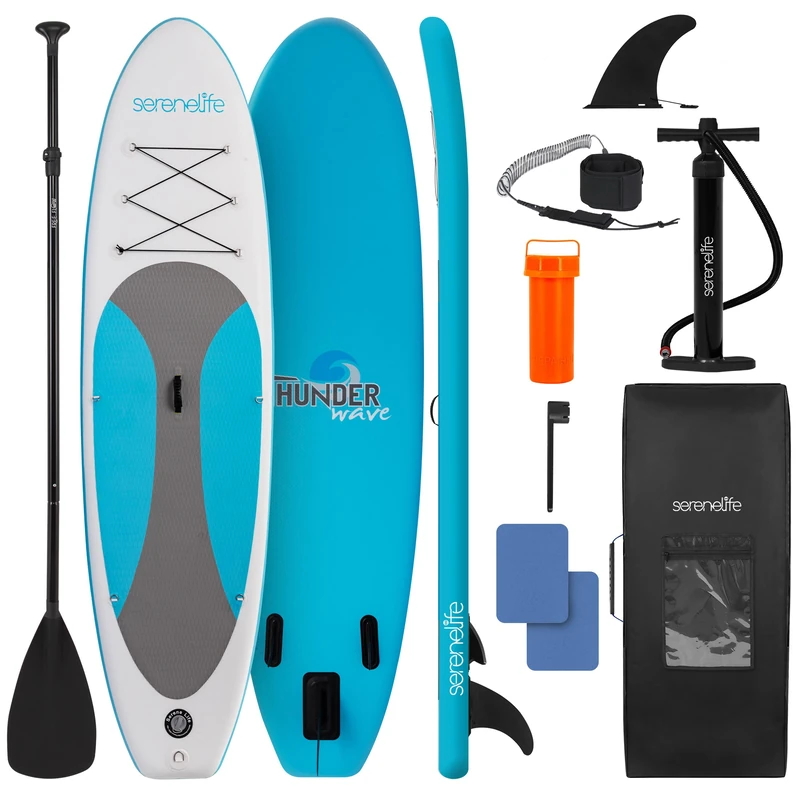SereneLife Paddle Board Inflatable Stand Up SUP 32in Wide Stable All Round Design for Adults and Kids – Paddle Board Non Slip EVA Deck Complete Kit with Paddle Pump Backpack Leash