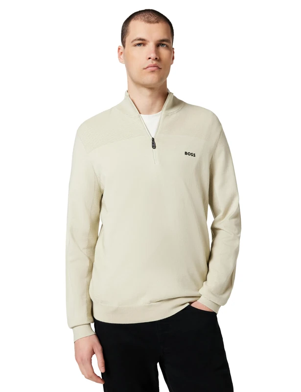 BOSS Men's Knitted Sweater, Light Beige 272, L - Image 1
