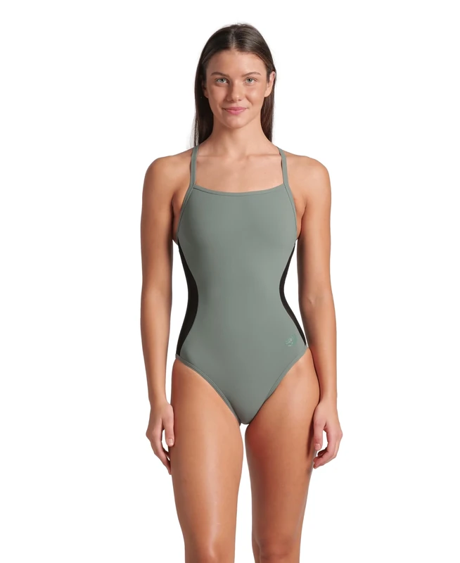 Arena Women's Feel Mesh Panels Closed Back Swimsuit One Piece, Sage, 16