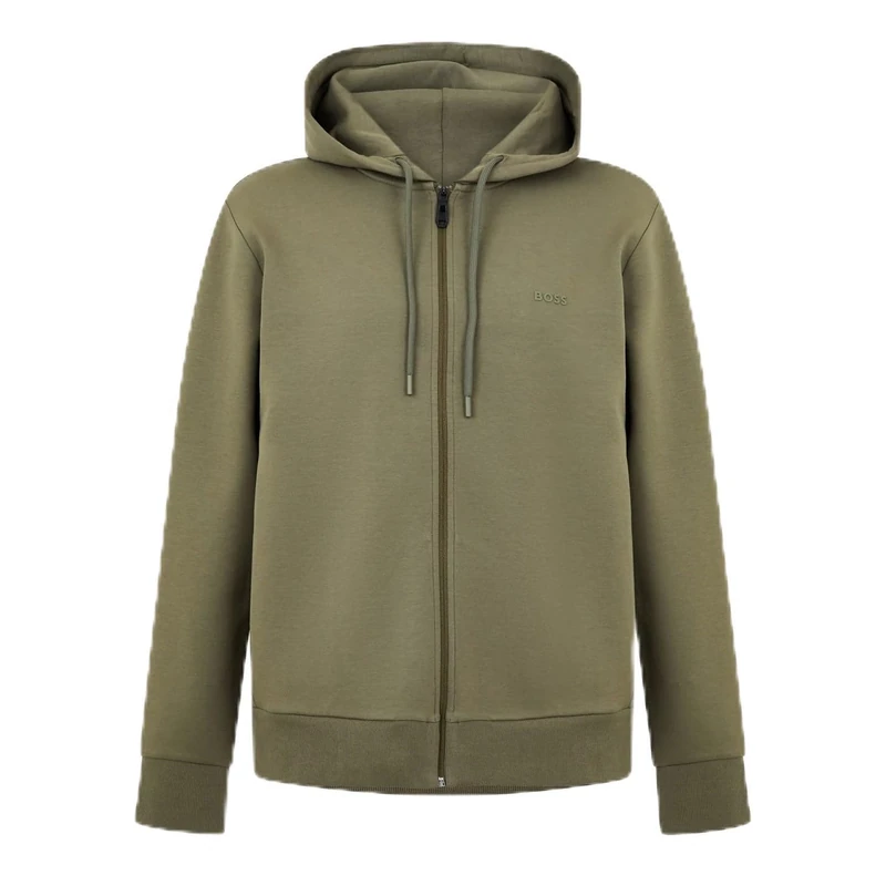 BOSS Mens Saggy Full Zip Hoodie with Adjustable Drawstring Dark Beige 257 M