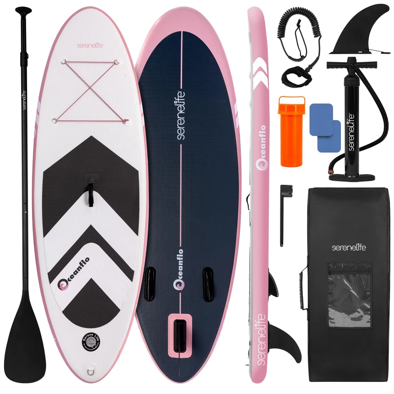 SereneLife Kids Stand Up Paddle Board 7ft 9in Inflatable SUP 30in Wide Stable Youth Design – Anti Slip EVA Deck Complete Kit with Paddle Pump Backpack Leash