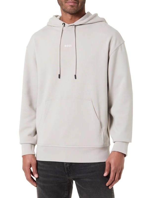 BOSS Men's WeSmallhood Cotton Terry Fleece Hoodie with Contrast Logo, Open Grey 070, S