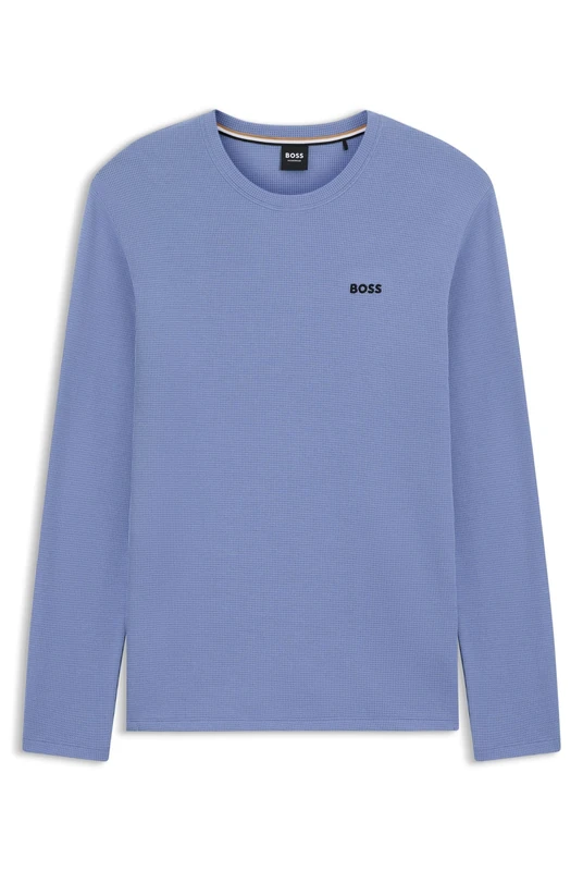 BOSS Mens Waffle LS-Shirt Ottoman Pyjama T-Shirt with Embroidered Logo - Image 1