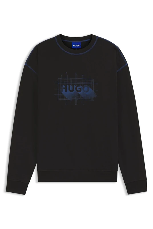 HUGO Mens Nothalic Cotton-terry logo sweatshirt with contrast stitching Black