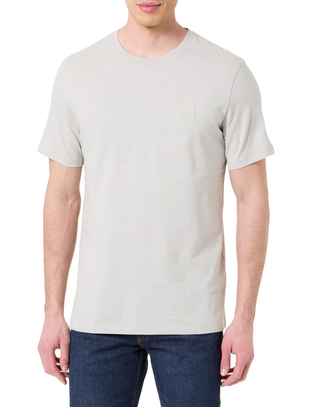 BOSS Mens Tales Relaxed Fit Cotton Jersey Logo Patch T-Shirt, Open Grey 070, XL