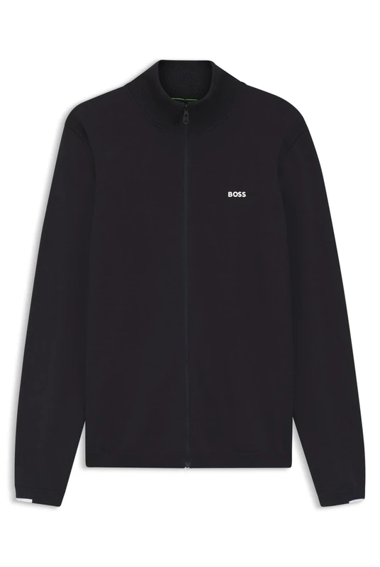BOSS Knitted-cotton Cardigan With Contrast Logo