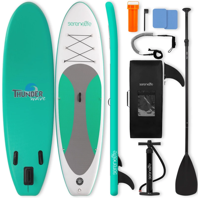 SereneLife Paddle Board Inflatable Stand Up SUP 32in Wide Stable All Round Design for Adults and Kids – Paddle Board Non Slip EVA Deck Complete Kit with Paddle Pump Backpack Leash