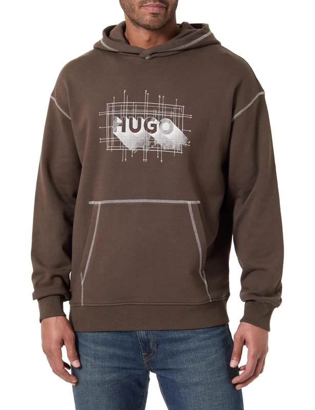 HUGO Men's Sweatshirt, Dark Brown 208, M