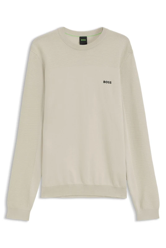 BOSS Contrast-Logo Sweater with Dry-Flex Performance Beige