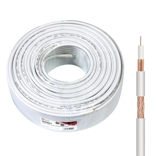 VoltShine White 100m Coaxial Antenna Cable Ideal for Signal Connections, TV and Radio Broadcasting.