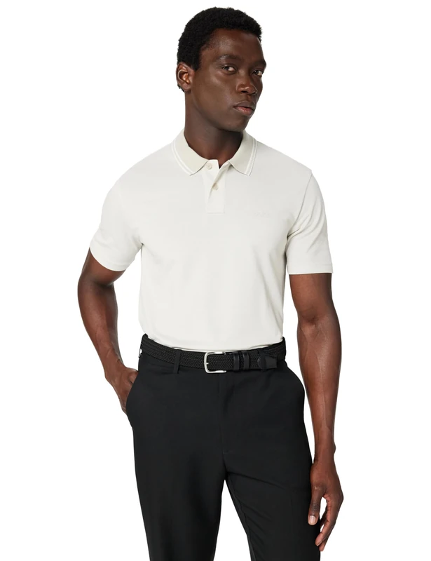 BOSS Mens PeoxfordNew Logo Print Cotton Pique Polo Shirt, Open Grey 070, XXL