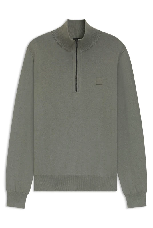 BOSS Mens Kanobix S Cotton-Cashmere Sweater with Zip Collar