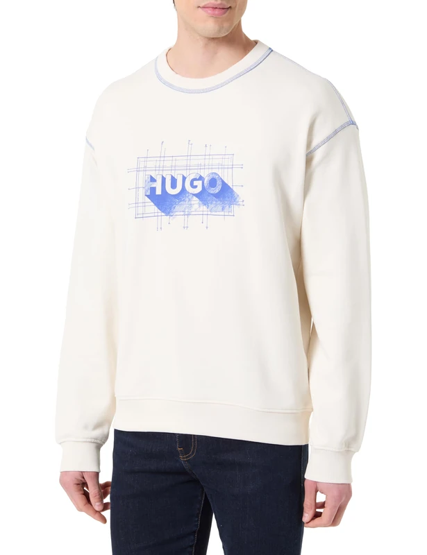 HUGO Men's Sweatshirt, Open White 121, S