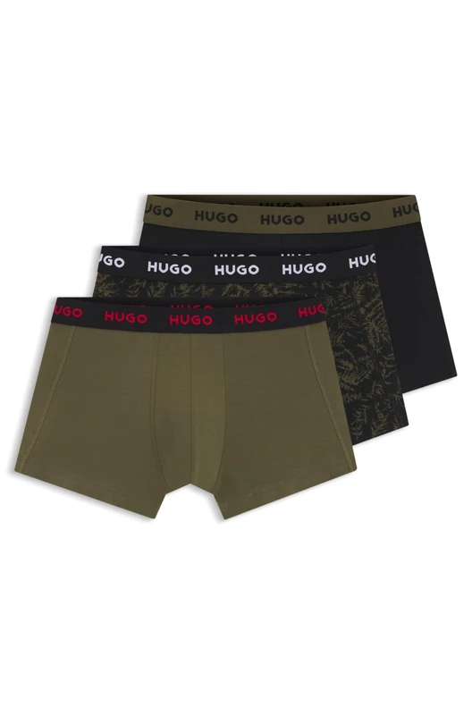 HUGO Men's Trunk Triplet Design Triple Pack Tight Fit Stretch Cotton Boxer Shorts with Short Leg and Logo Waistband, Open Miscellaneous 968, XL