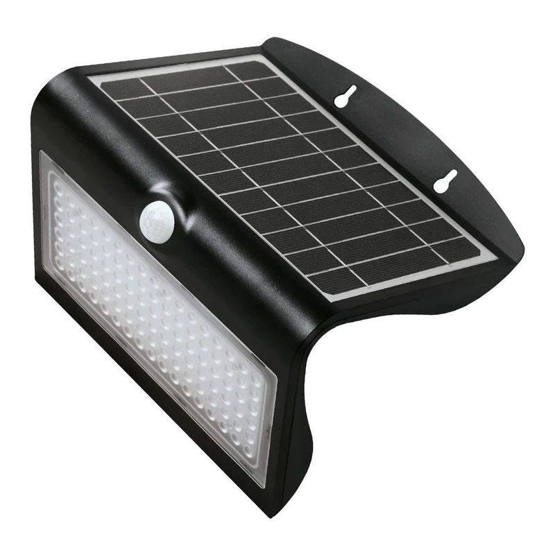 8W Black Solar Motion Sensor LED Spotlight Ideal for Outdoor Lighting and Security in Gardens and Driveways.