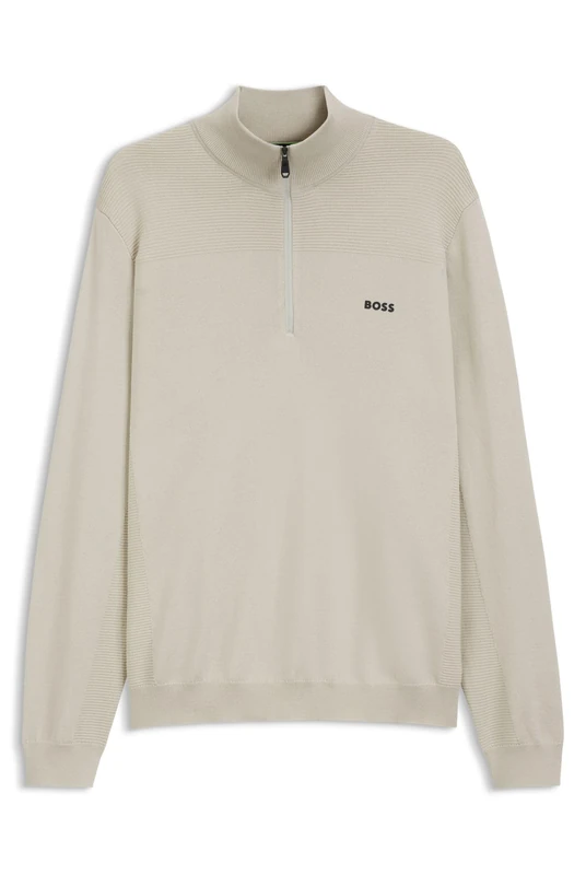 Logo Zip-Neck Virgin Wool-Blend Sweater Beige