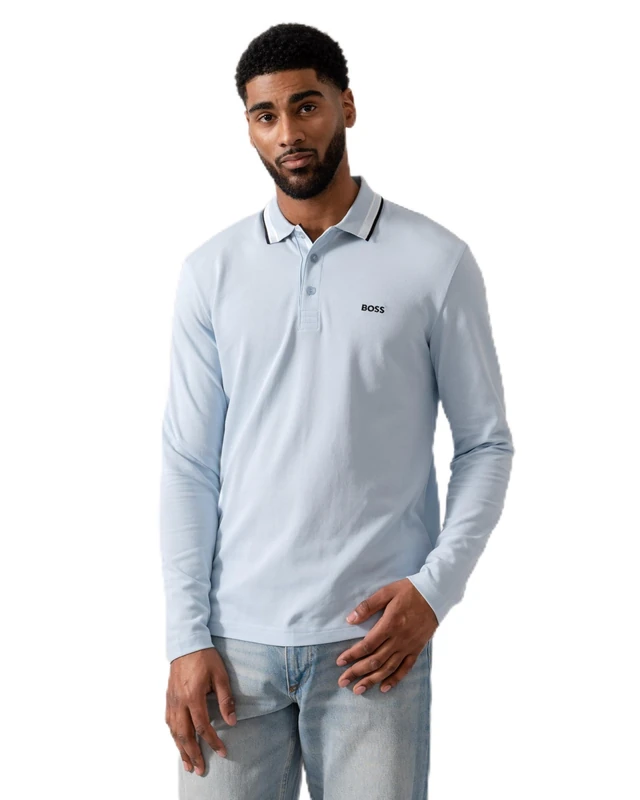 BOSS Men's Plisy Long Sleeve Cotton Pique Polo Shirt with Collar Detail, 3XL