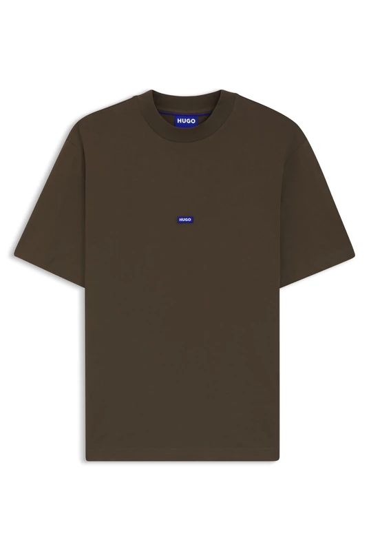 HUGO Mens Nieros Cotton-Jersey T-Shirt with Logo Badge