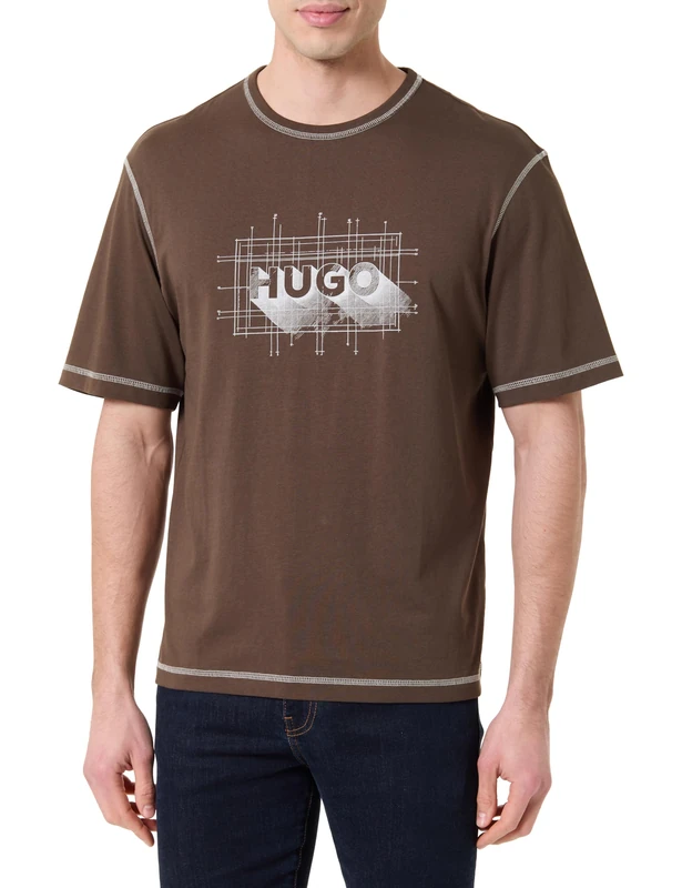 Hugo Men's T-Shirt, Dark Brown 208, L - Image 1