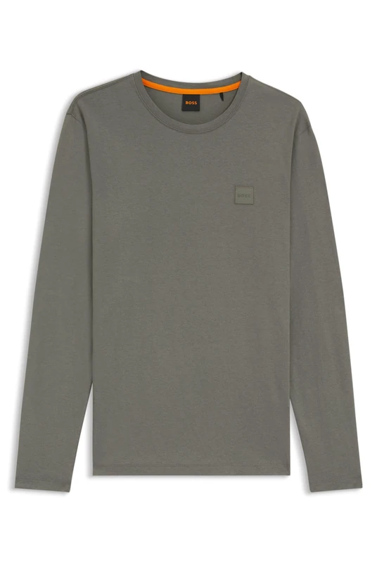 BOSS Mens Tacks Long-Sleeved T-Shirt in Cotton with Logo Patch
