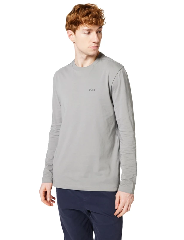 BOSS Mens HBG Long T-Shirt with Iconic Logo Sleeve Cotton Open Grey 063 S