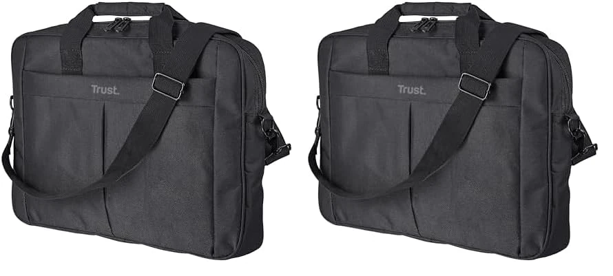 Trust Primo Laptop Bag 16 Inch, Work Bag with Padded Interior, Adjustable Shoulder Strap, Dual Metal Zippers, Messenger Bag for Business, Notebooks, Macbook - Black (Pack of 2)