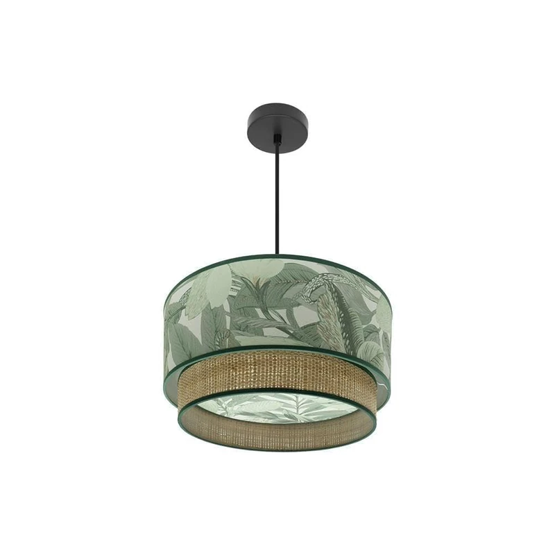 VoltShine Pendant Light 40W E27, Black and Natural Green Design, Ideal for Ambient and Decorative Lighting Indoors.