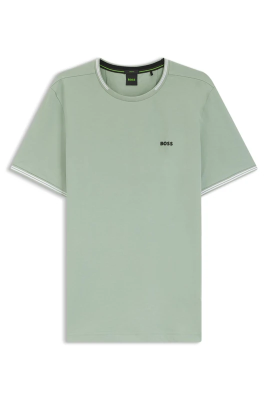 BOSS Mens Taul Stretch-Cotton T-Shirt with Logo and Stripes