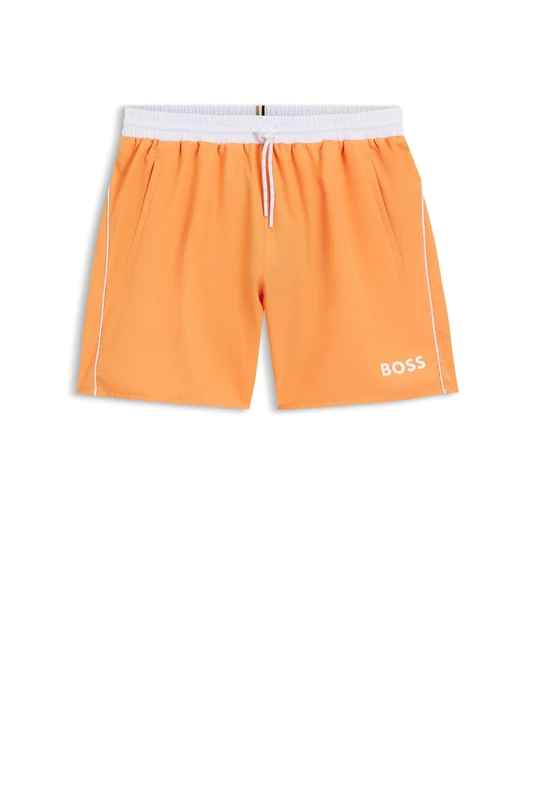 BOSS Mens Starfish Contrast-Logo Swim Shorts with Full Lining