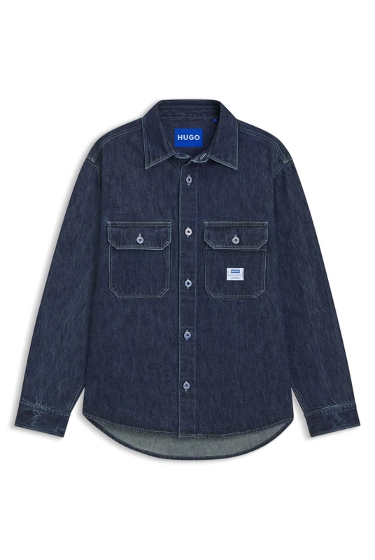 HUGO Mens Ebolt Oversized-fit Shirt in Blue Denim