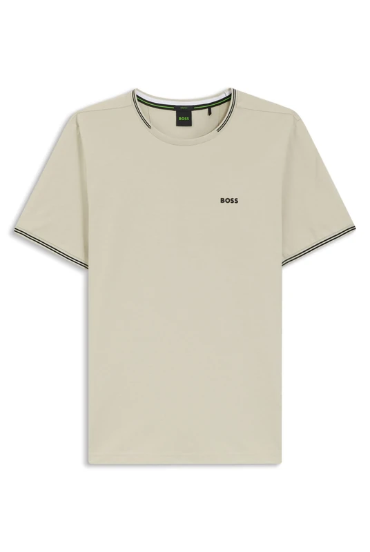 BOSS Mens Taul Stretch-Cotton T-Shirt with Logo and Stripes - Image 1