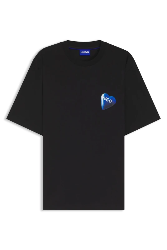 HUGO Mens Nalentinio All-Gender Cotton-Jersey T-Shirt with Heart Logo Black