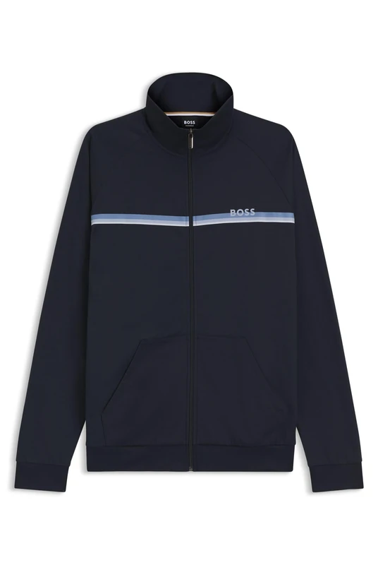 BOSS Mens Authentic Jacket Z Cotton-terry jacket with stripe and logo