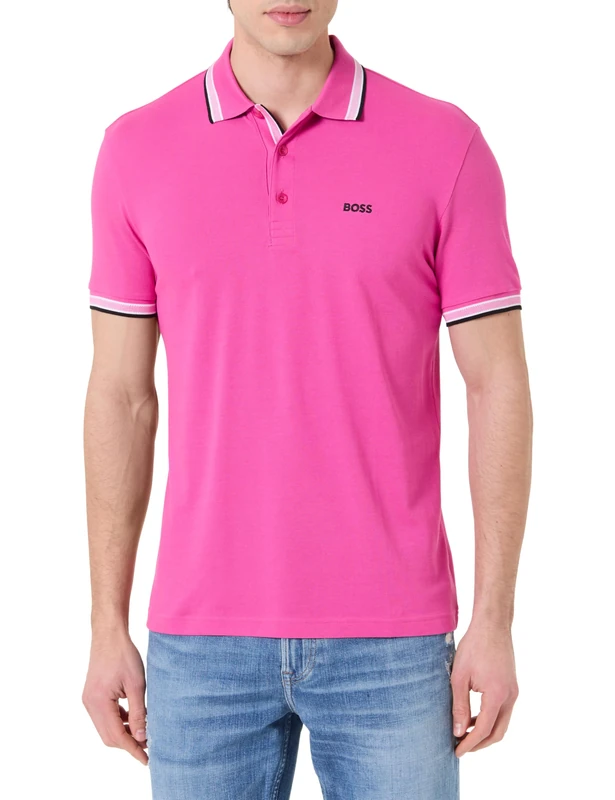 BOSS Men's Polo Shirt, Bright Pink 671, L