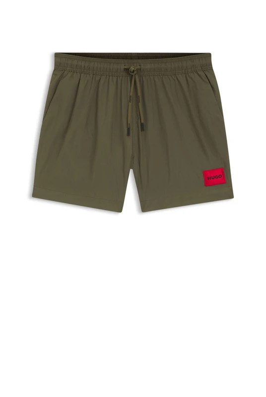 HUGO Mens Dominica Quick-Drying Swim Shorts with red Logo Label