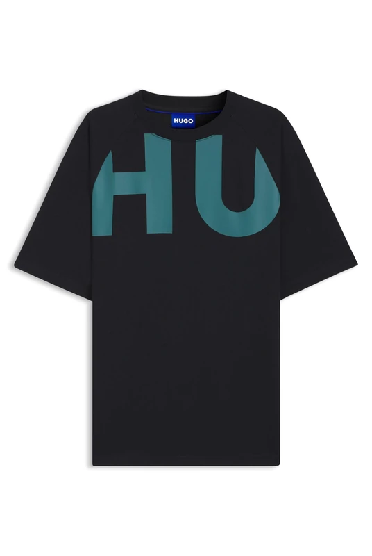 HUGO Mens Nalftee Loose-fit T-Shirt in Cotton Jersey with Wraparound Logo Black