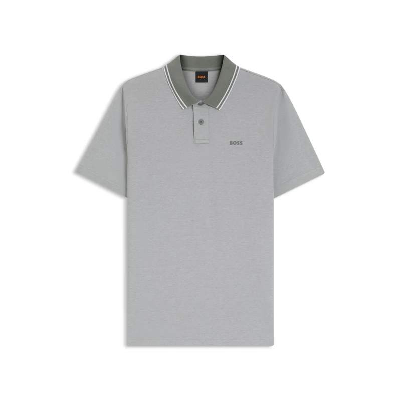 BOSS Mens PeoxfordNew Logo Print Cotton Pique Polo Shirt, Open Grey 076, L
