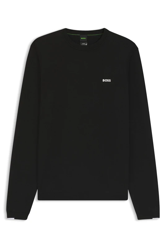 BOSS Mens KN Ever-X CN Cotton Sweater with Contrast Logo Black