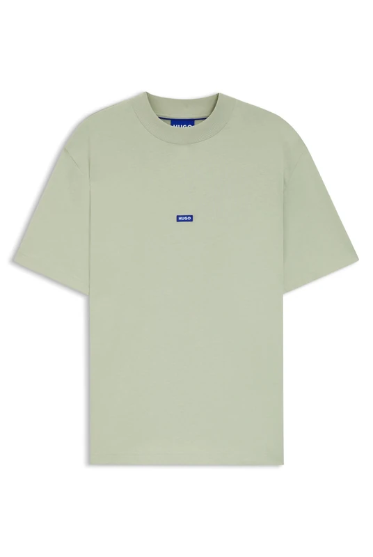 HUGO Mens Nieros Cotton-Jersey T-Shirt with Logo Badge