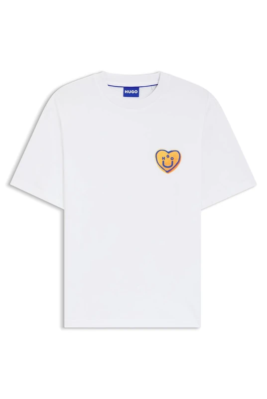 HUGO Mens Nalentinio All-Gender Cotton-Jersey T-Shirt with Heart Logo White