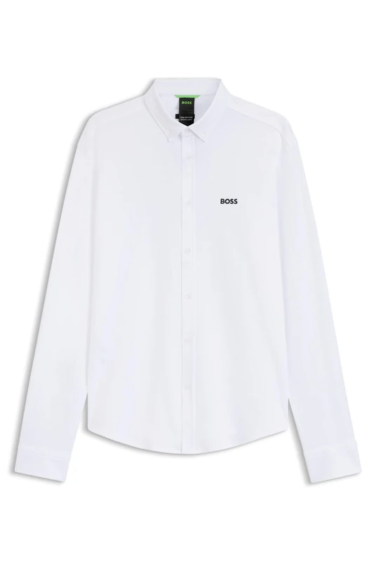 BOSS Mens ST Motion L Wrinkle-Resistant Shirt in Cotton Jersey with Natural Stretch White - Image 1