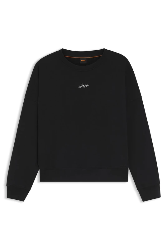 BOSS Womens C Ever Cotton-terry sweatshirt with handwritten logo Black - Image 1