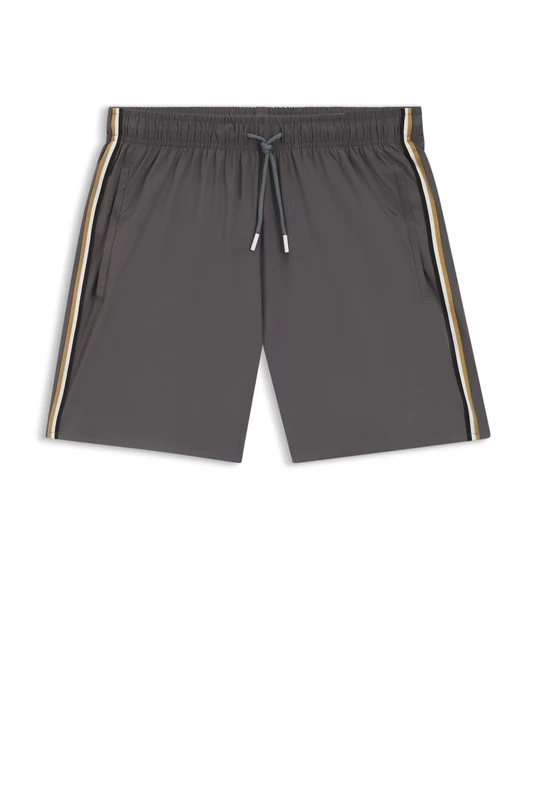 BOSS Mens Iconic Recycled-Material Swim Shorts with Logo and Signature Stripe