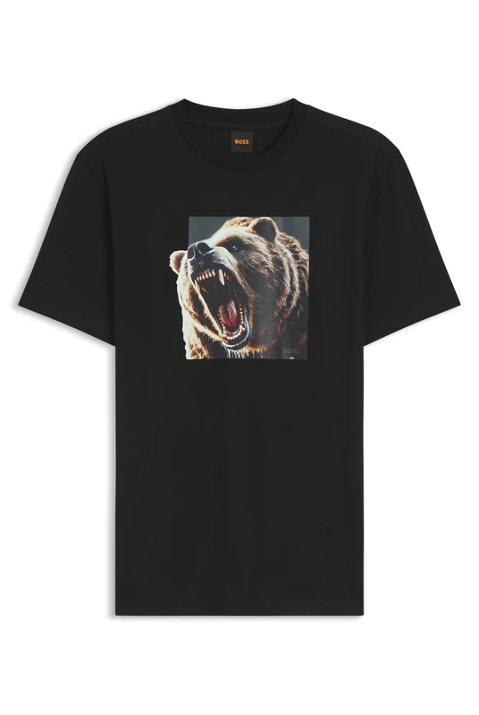 BOSS Mens Te Dobermann Cotton-Jersey T-Shirt with Animal Artwork - Image 1